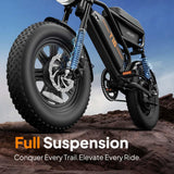 16" Fat Tyre Electric Bike, 48V 13Ah Removable Battery, 250W Motor, Dual Suspension E-Bike with Storage Box & LCD Display
