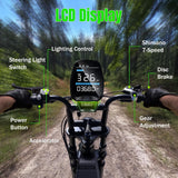 20" Fat Tyre Electric Bike for Adults, 1500W Peak Motor, 48V 15Ah Battery, 7-Speed E-Bike with Full Suspension