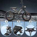 20" Fat Tyre Electric Bike for Adults, 48V 15Ah Removable Battery, 1500W Peak Motor E-Bike, 7-Speed Mountain Bike