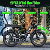 20" Fat Tyre Electric Bike for Adults, 1500W Peak Motor, 48V 15Ah Battery, 7-Speed E-Bike with Full Suspension